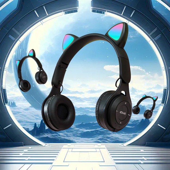 Bluetooth fejhallgató LED-del, gyerek, többszínű, 200mAh, 40mm