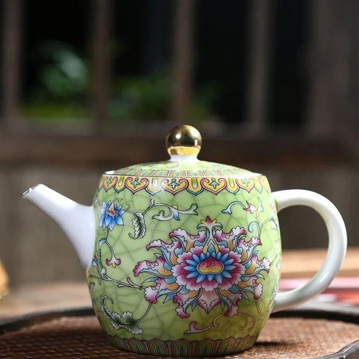 Gaiwan teáskészlet, kínai porcelán, zománcozott, többszínű festés