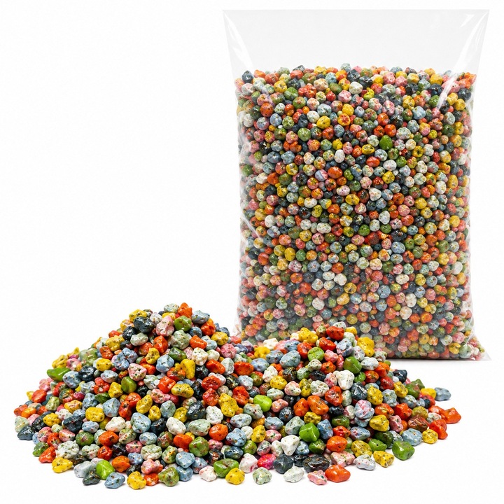 Pietris decorativ colorat mixt Amtra, pietricele decorative colorate, pietris colorat pentru decorari diverse, nisip colorat, granulatie 2 mm, 1 Kg