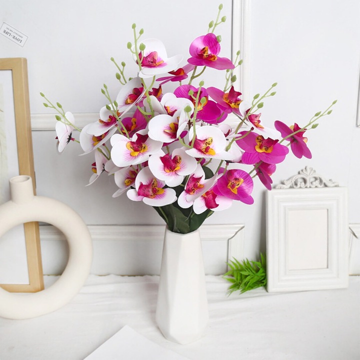 Mű orchidea, lila Phalaenopsis 50x15x15cm, pillangós szárak, belső dekoráció