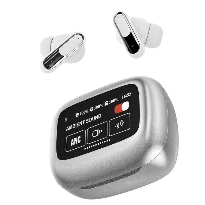 V20 vezeték nélküli fülhallgató, LCD kijelző, zajcsökkentés, fekete, 11mm, 350mAh
