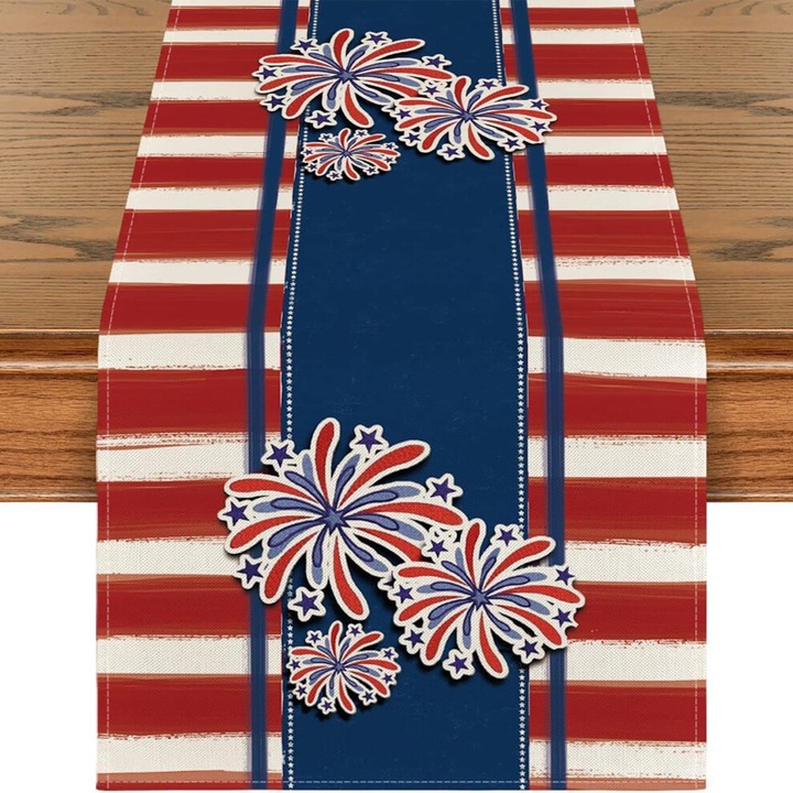 Patriotic kamion mintás asztalterítő, Függetlenség Napja, 33x183cm, többszínű