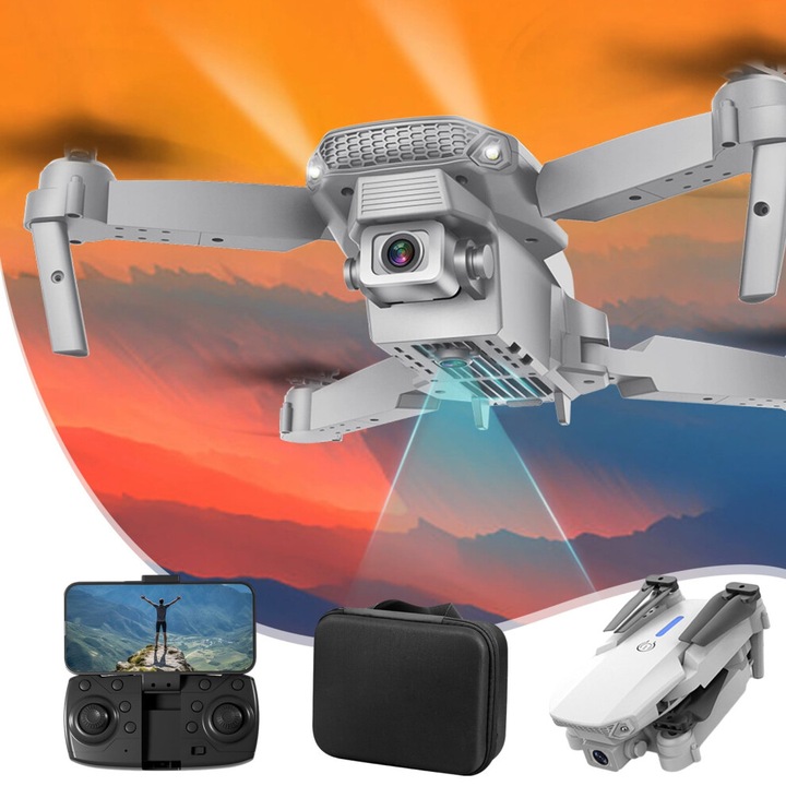 FPV дрон с двойна 1080P камера, WiFi 2.4G, сив, 25x25см