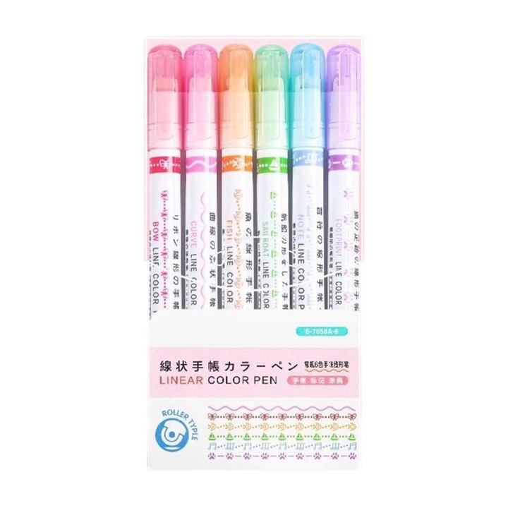 Kontúr jelölőkészlet 6 ívelt heggyel, 5ml, többszínű, 6x1cm