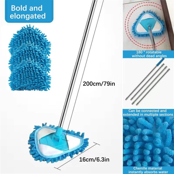 Mop triunghiular multifunctional, curatator pereti si podele, extensibil, alb