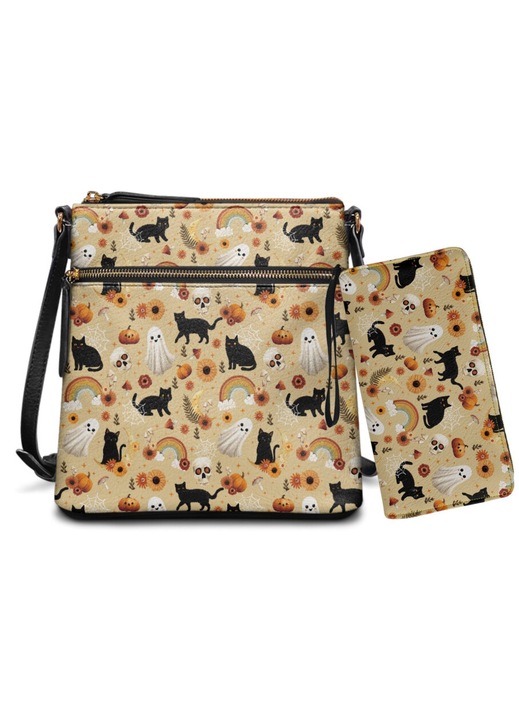 Többszínű PU bőr crossbody táska és pénztárca szett 26.5x11x24cm és 20x2.5x11cm