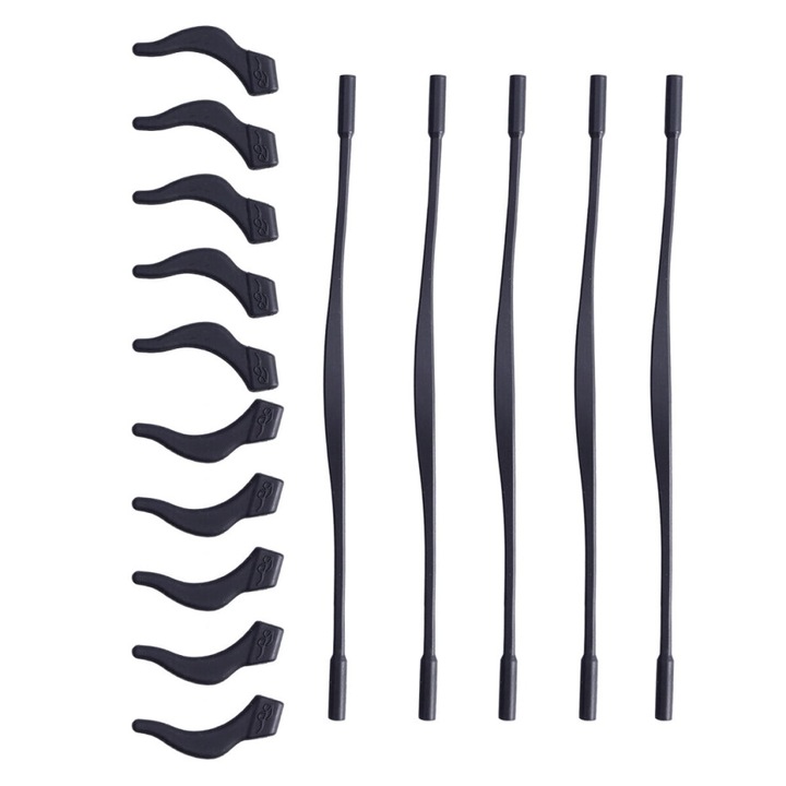 Set 5 capete antiderapante din silicon pentru ochelari copii, negru, 20cm