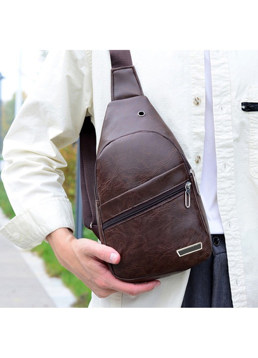 Vegán bőr crossbody táska, állítható pánt, barna, 30x17x5cm