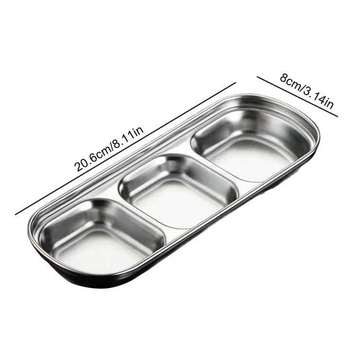 304-es rozsdamentes acél tál, fehér, 1 szett, rekeszes, csúszásmentes, ergonomikus