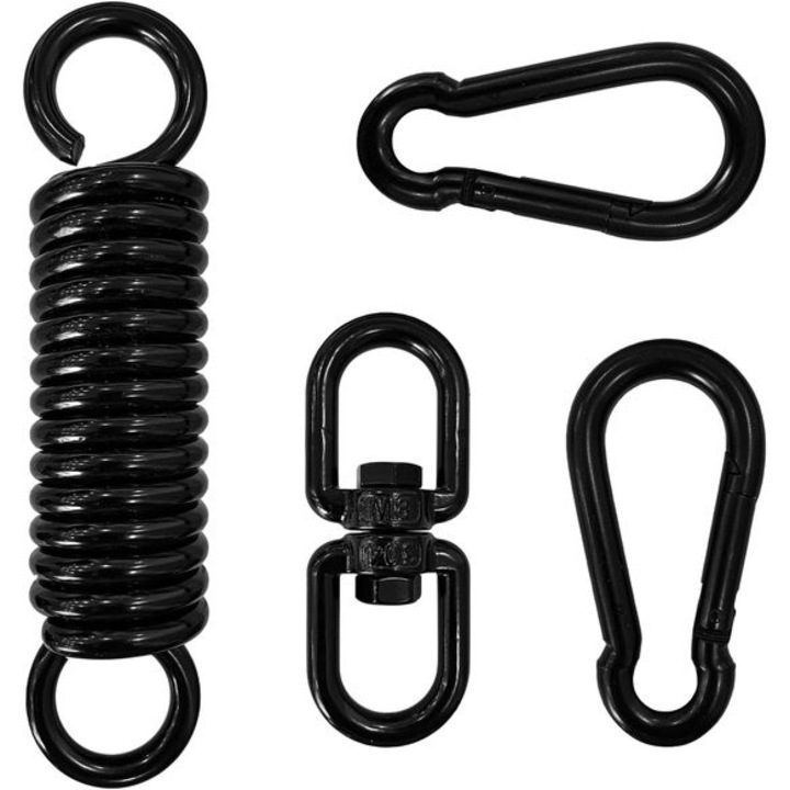 Karabiner szett és boxzsák függesztő ív, fekete, 145x35mm