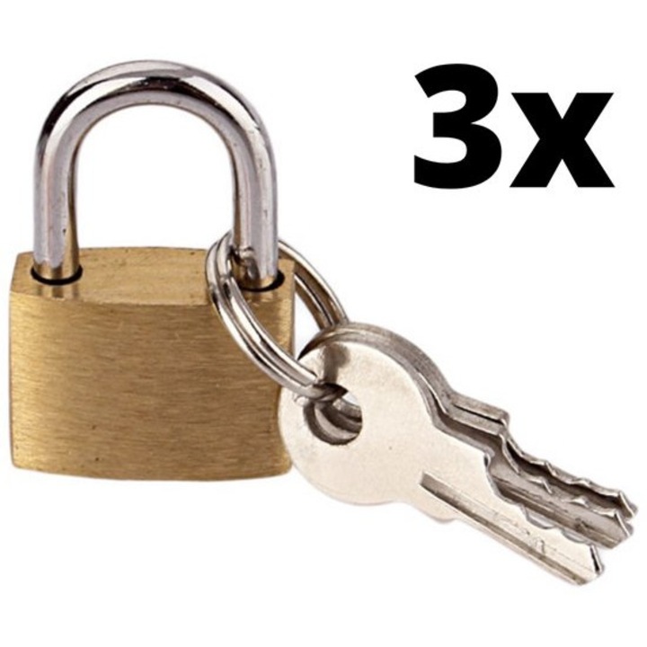 3 db kis sárgaréz lakat készlet, 35x25mm, kulcsokkal