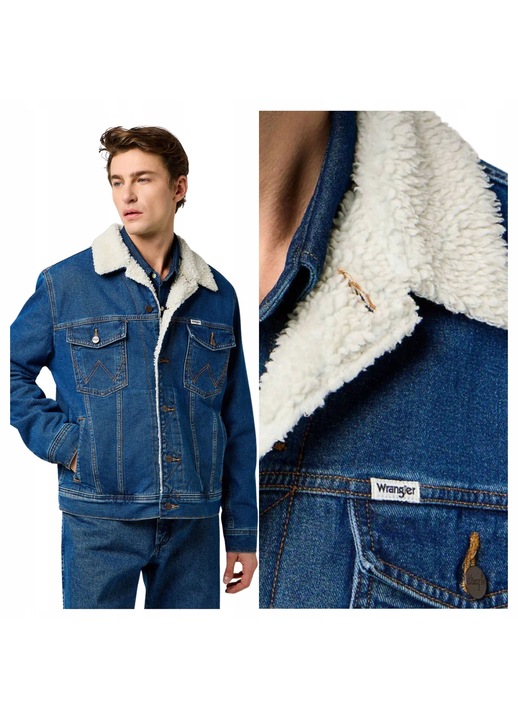 Мъжко яке, Wrangler, Размер 3XL, Синьо, Sherpa Classic Jacket, Regular Fit, Закопчаване с копчета, Материал 100% Памук