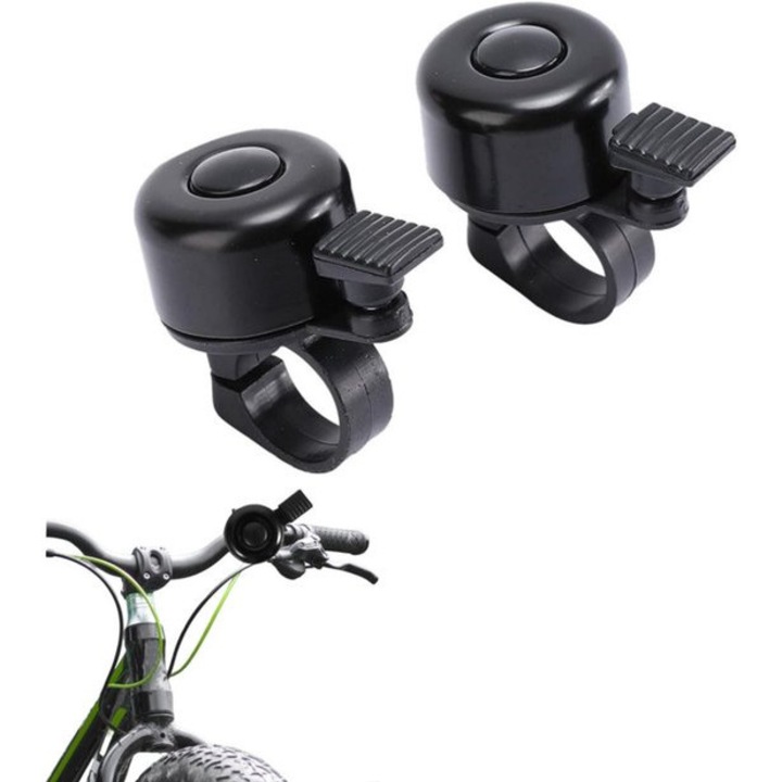 Set 2 sonerii bicicleta mini, negru, 35x35x52mm, pentru ghidon 22mm
