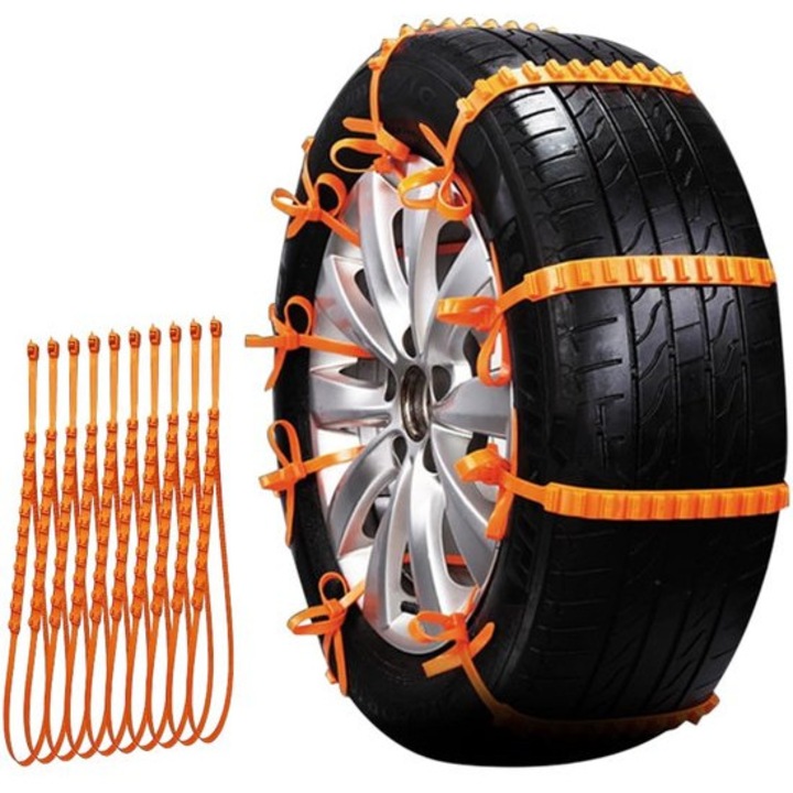 10 db autó csúszásgátló lánc készlet, nylon, univerzális, fekete, 5.7-10.6 inch