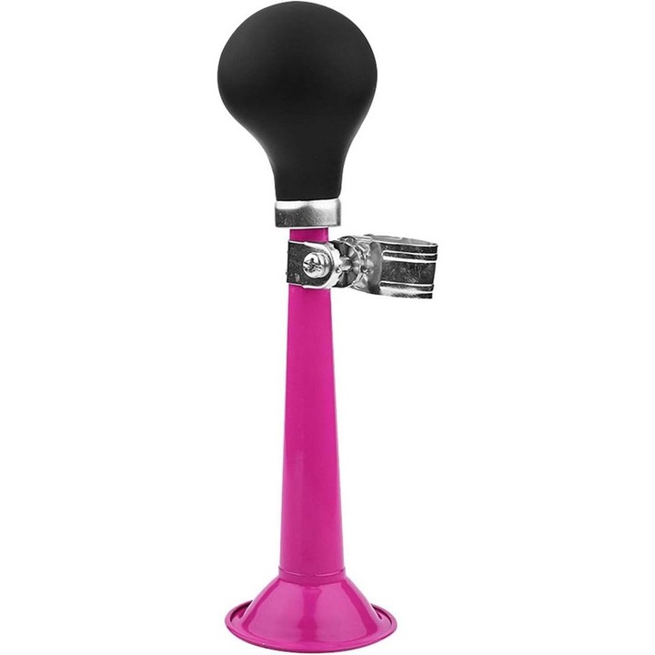 Claxon bicicleta, 20cm, roz, cauciuc si metal, montare pe ghidon