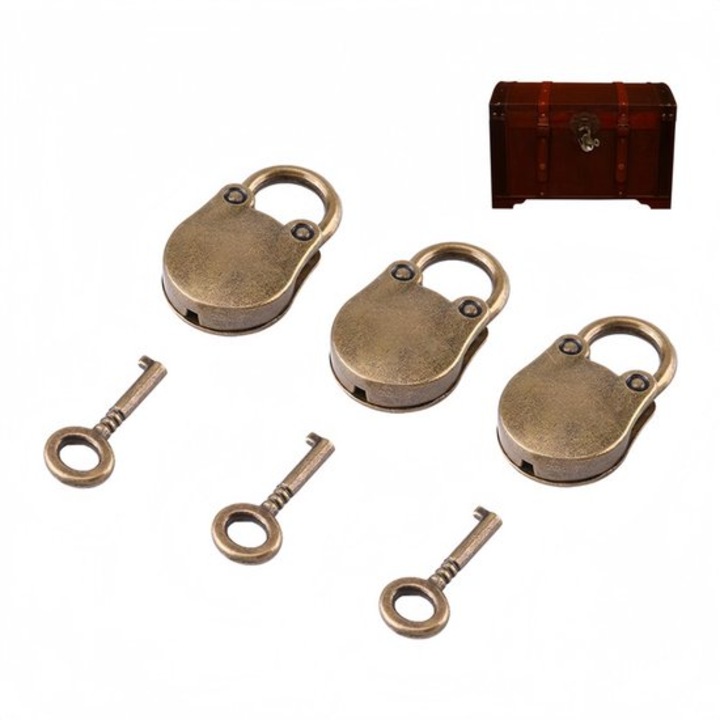 3 db mini vintage cink lakat készlet kulcsokkal, 37x23mm