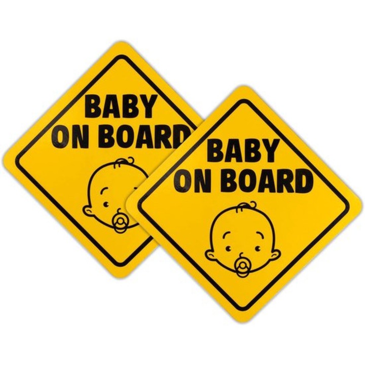 2 db mágneses Baby On Board matrica szett, sárga, 12.5x12.5cm, fényvisszaverő