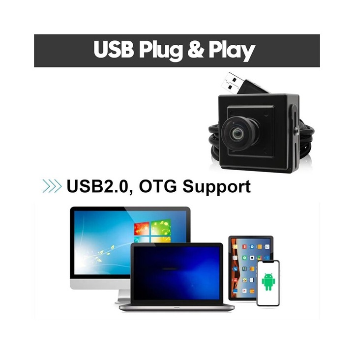Камера USB 4MP 2560x1440, широк ъгъл 120°, черна, 2.1mm