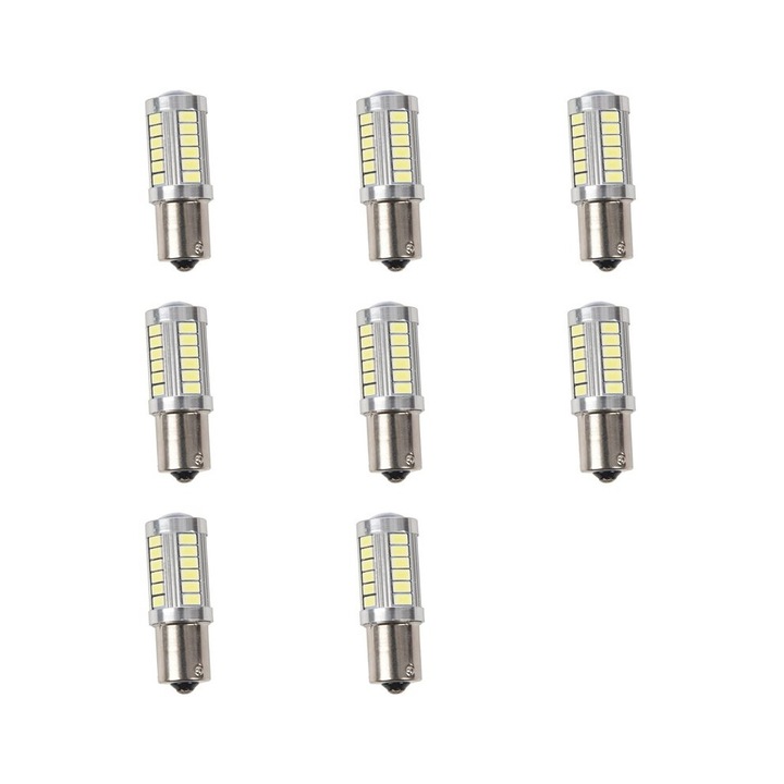 8 db LED autó izzó készlet 1156 P21W BA15S ezüstfehér 18.5x52mm 12V