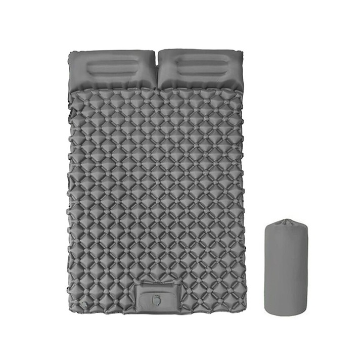 Kemping felfújható matrac, dupla, nylon TPU, szürke, 40D