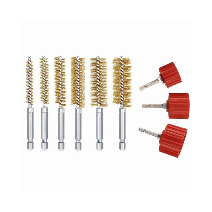 Set 9 piese pentru curatare tevi cu perii din cupru, multicolor, 1/2x3/4x1 inch