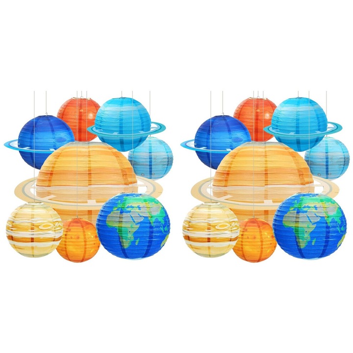 Lampioane hartie planete sistem solar multicolor set 16 buc 30x30cm