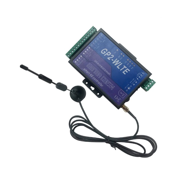 Controler GSM 4G 2 canale, 4 intrari digitale, 2 relee 10A, negru, metalic, EU-PLUG