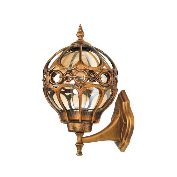 Aplica de perete exterior retro, aluminiu si sticla, bronz antic, E27, 3-5m²