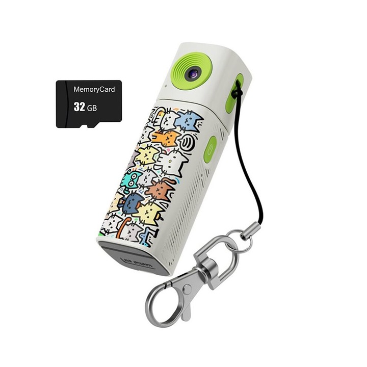Camera video portabila 2K, cheie, alb, 22.4x22.4x72.3mm, 32GB