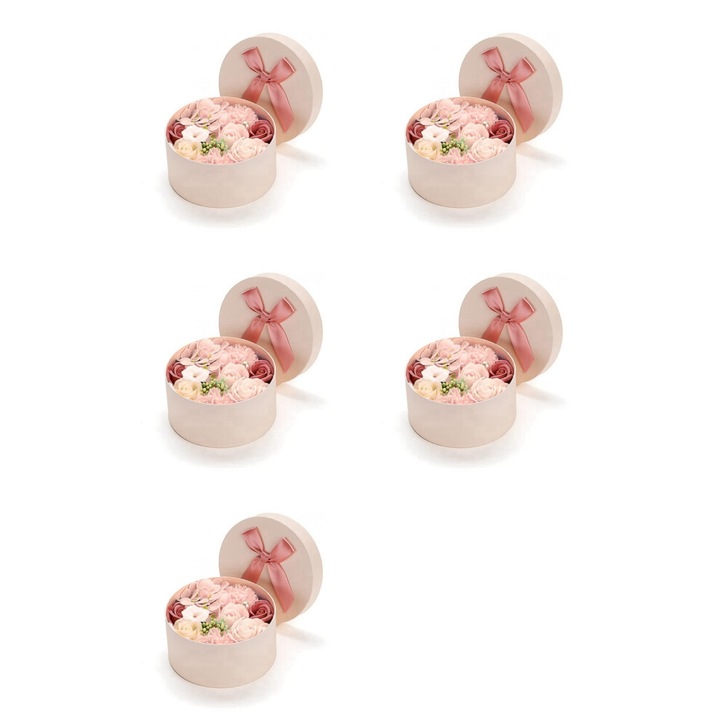 Set 5 flori sapun parfumate, trandafiri si garoafe, multicolor, 16.2x16.2x8.2cm, cadou