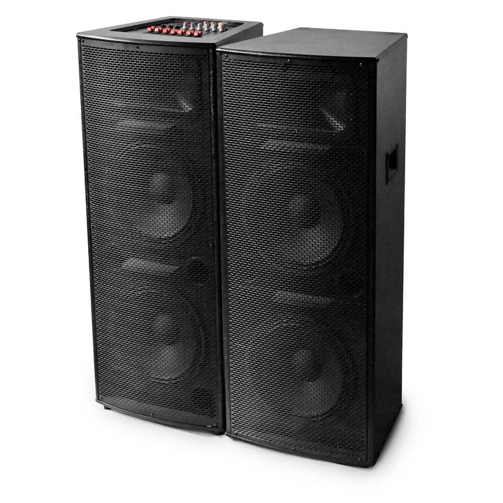 Set Boxe Active Profesionale, 2022DS, Putere 1600 W, 5 Band Graphic Equalizer, Microfoane Wireless, Conectivitate Bluetooth 2 microphone fara fir si telecomanda