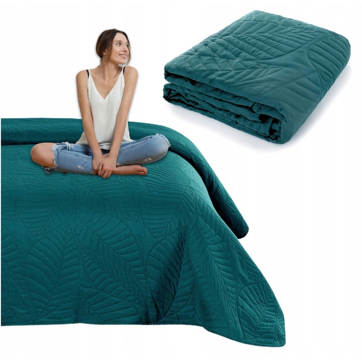 Narzuta Pikowana 200x220cm Nicole, Pled Moale din Microfibra, Turcoaz