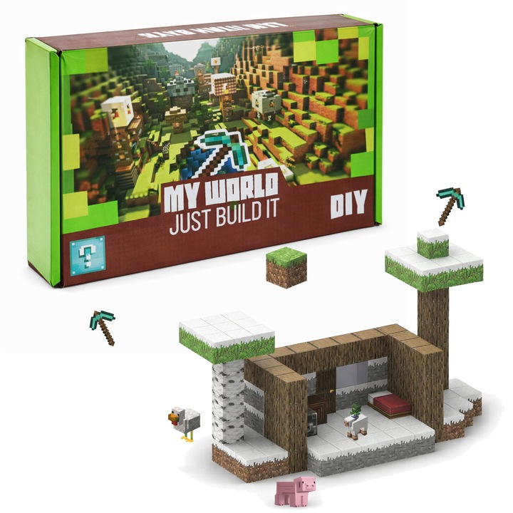 Set de constructie magnetic tip Minecraft, 128 piese FEN-6062