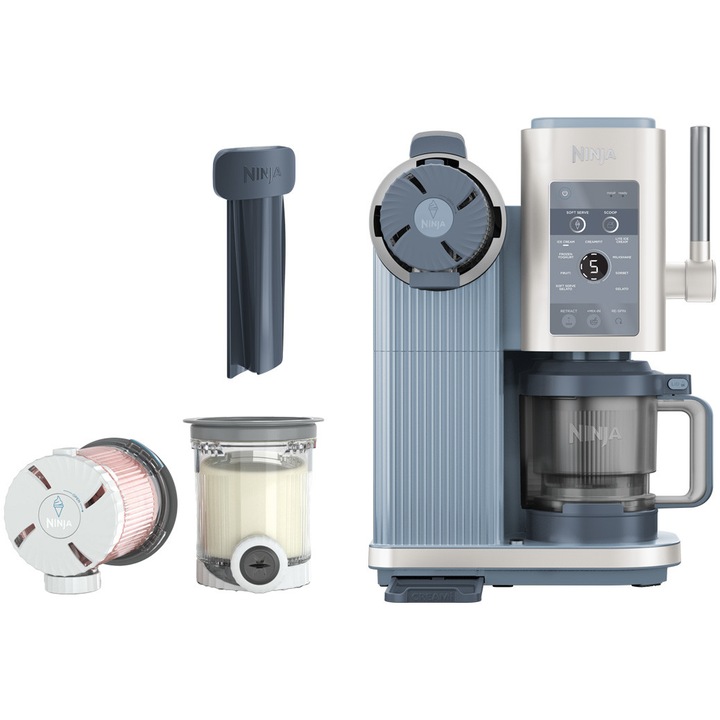 Aparat înghețata la cornet Ninja CREAMi Swirl NC701EU, 13-in-1, maneta 3 viteze pentru cornete, 13 programe, 6 moduri clasice Creami pentru milkshake, gelato și sorbet, 2 boluri 480 ml (Gri) — imaginea 4