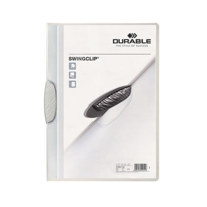 Бърз кламер, с клипс, A4, DURABLE "Swingclip® 30", бял