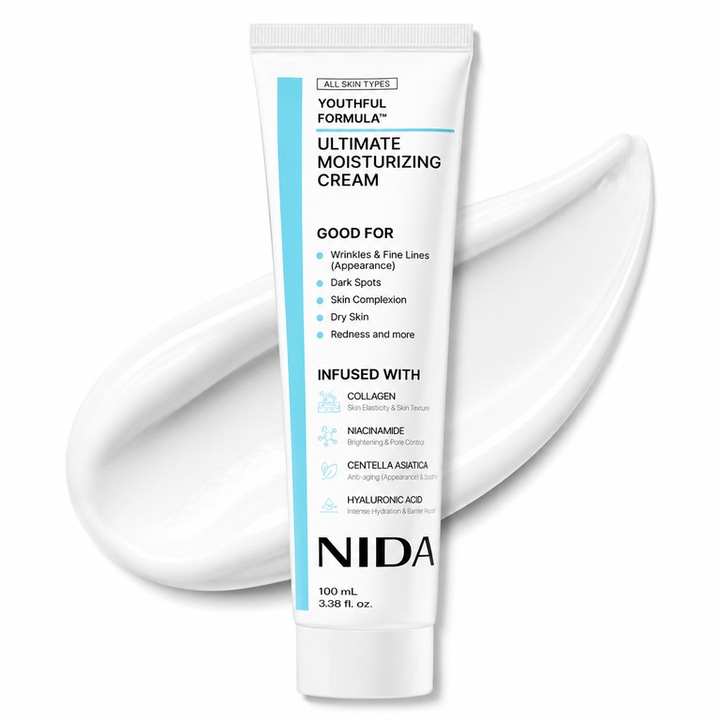 NIDA K-Beauty Formula Младост Крем за лице 100ml, с колаген, хиалуронова киселина, ниацинамид и Centella, интензивна хидратация, лека текстура, сияние на кожата
