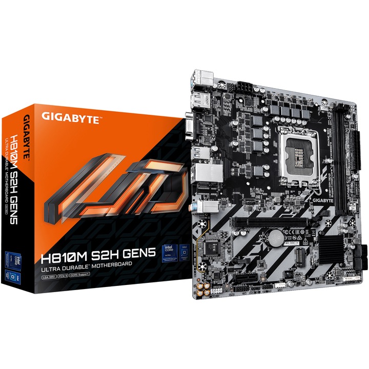 Placa de baza GIGABYTE H810M S2H GEN5, LGA 1851, DDR5, mATX, Gri