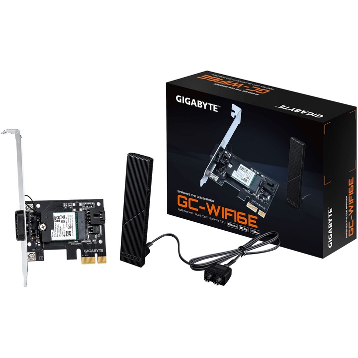 Placa de retea Wireless GIGABYTE GC-WIFI6E, Wi-Fi 6E, Bluetooth 5.2, PCIe