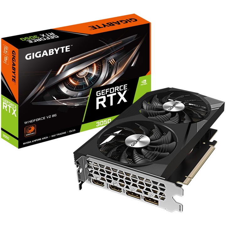 Placa video GIGABYTE GeForce RTX 3050 WINDFORCE V2 8GB, GDDR6, 128 bit, Negru