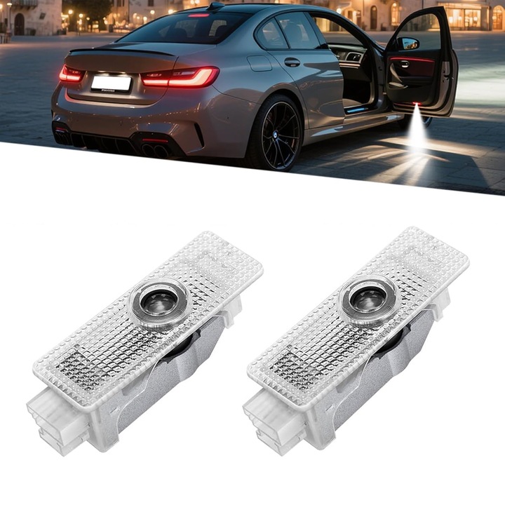 LED logó kivetítő ajtóba, AutoQi, BMW M-Power-hez, 2 darabos szett, ABS, fekete