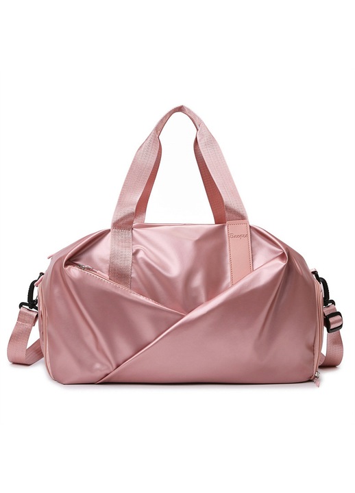 1 geanta de calatorie roz cu capacitate mare - geanta de sala la moda pentru femei cu compartiment independent pentru pantofi si separare intre umed si uscat, geanta de voiaj versatila, de mana/umar/crossbody