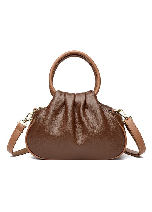 1 barna PU bőr kézitáska - divatos pliszírozott női kézitáska levehető vállpánttal, több rekeszes crossbody táska