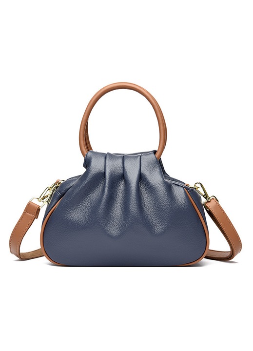Kék PU bőr kézitáska 1 db - Divatos ráncolt női kézitáska levehető vállpánttal, több rekeszes crossbody táska