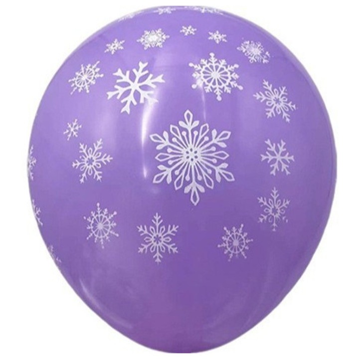 Baloane de 30 cm, imprimate cu fulgi de zapada mov - 100 de bucati, decoratiuni de petrecere cu tematica de Craciun si iarna