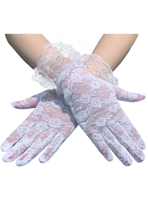 Manusi albe pentru femei cu model de dantela - Manusi vintage elegante cu degete intregi
