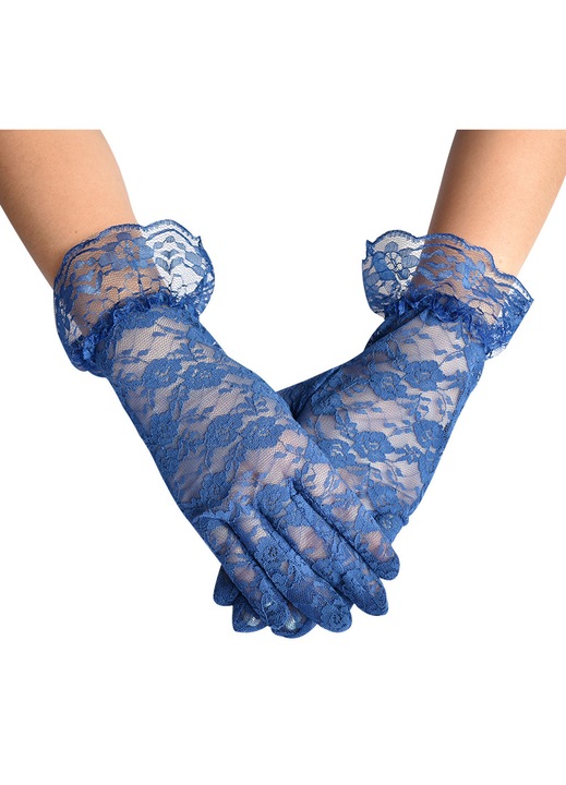 Manusi de dama cu model de dantela, albastru regal - Manusi vintage elegante cu degete intregi