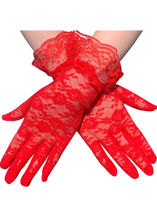 Manusi rosii pentru femei cu model de dantela - Manusi vintage elegante cu degete intregi