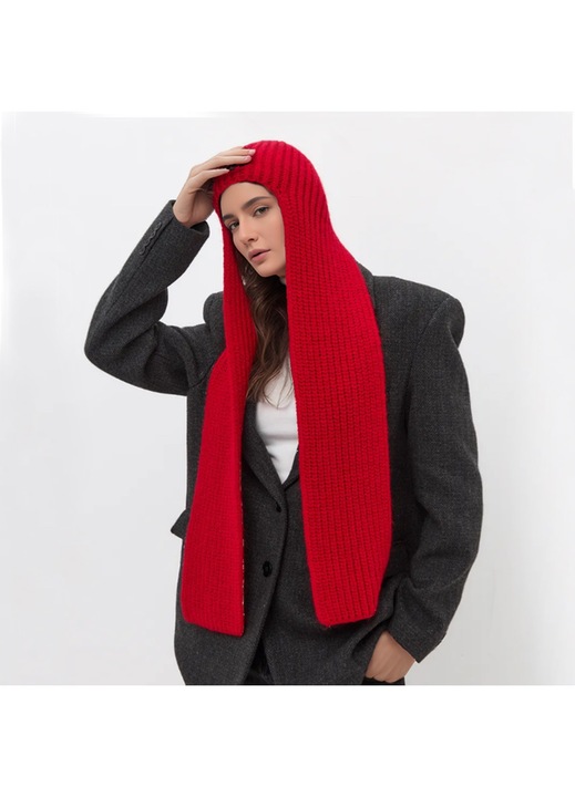 Set caciula si esarfa tricotate rosu-gros - Tinuta confortabila de iarna