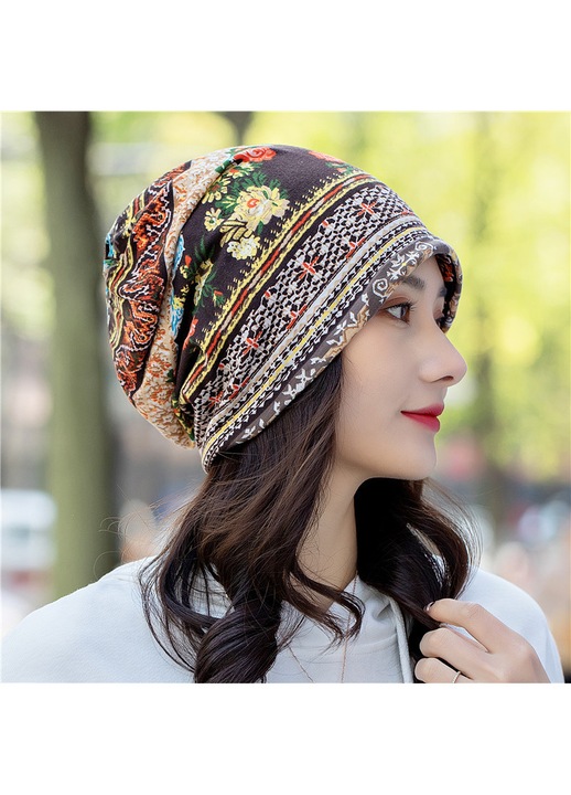 Caciula beanie lejera din bumbac si poliester etnic - unisex, potrivita pentru multe stiluri si pentru maternitate