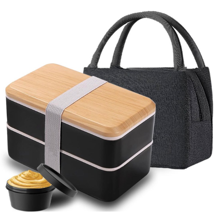 Felnőtt uzsonnás doboz elválasztókkal, uniszex, (40 oz) egymásra rakható japán bento doboz, téglalap alakú uzsonnás doboz evőeszköz készlettel, szivárgásmentes, mikrohullámú sütőben/mosogatógépben használható
